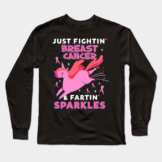 breast cancer funny unicorn farting sparkles Long Sleeve T-Shirt by TeesCircle